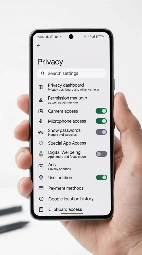 Android 12 and Android 13 settings showing Privacy menu and Install Unknown Apps option